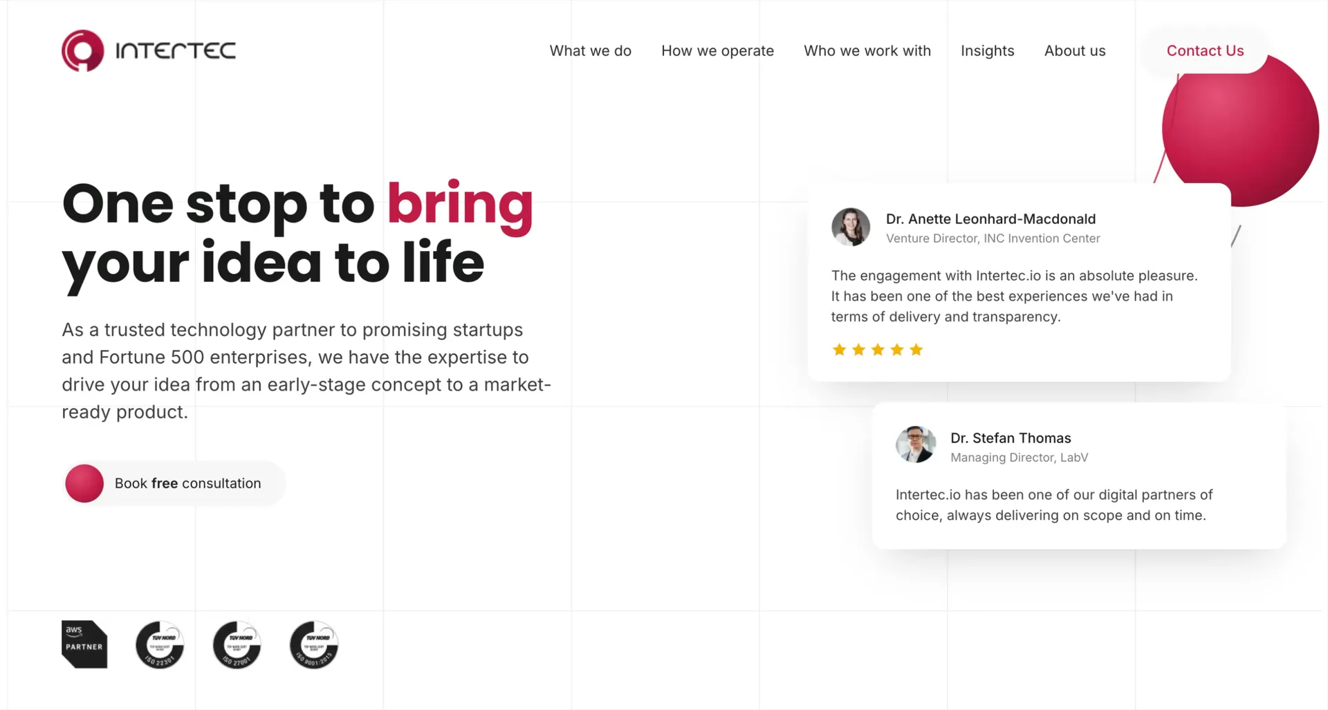 Animated scroll-through of the final Intertec homepage: sticky notes transform into a technical drawing and then a paper plane as the page scrolls.